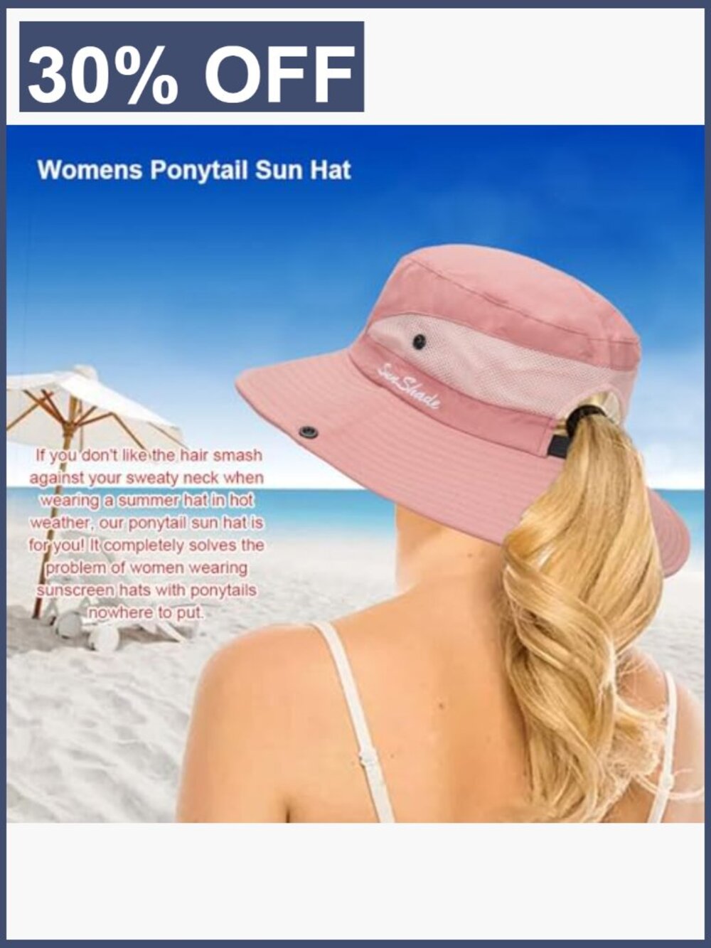 Women's Wide Brim Sun Hat with Ponytail Hole Packable Mesh Bucket Hat UV - Picture 6 of 7